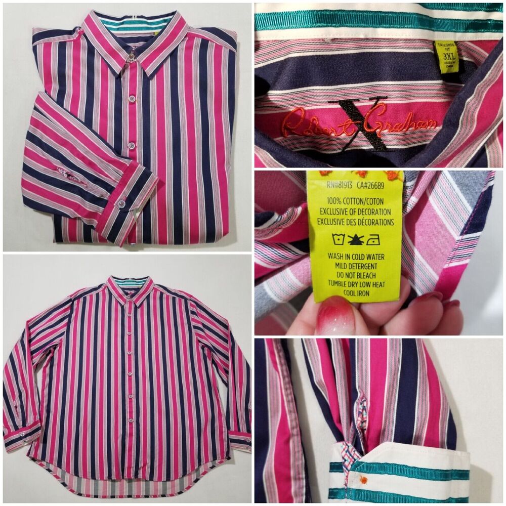 Robert Graham X Collection 3X Striped Shirt Tailored Fit Flip Cuff Bold Classic
